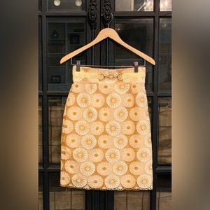 NWT - Designer pencil skirt with a yellow & white eyelet overlay